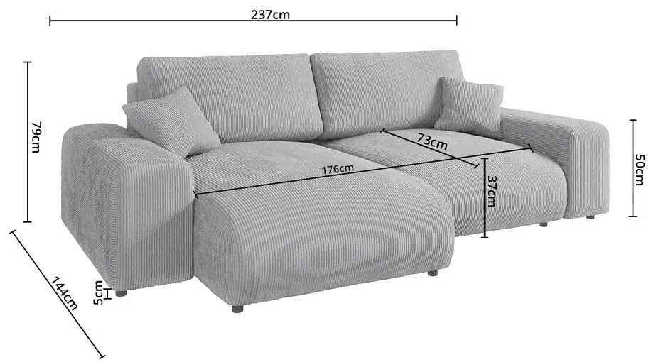 Светлосив ъглов диван от рипсено кадифе (променлив) Justin – Ropez