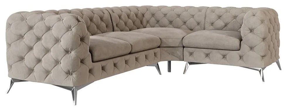 Сиво-бежов кадифен ъглов диван (десен ъгъл/L форма) Chelsea – Ropez