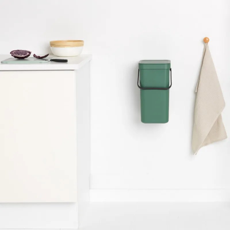 Кош за разделно събиране на боклук Brabantia Sort&Go 1003234, 12 л, Дръжка, Възможност за стенен монтаж, Тъмнозелен