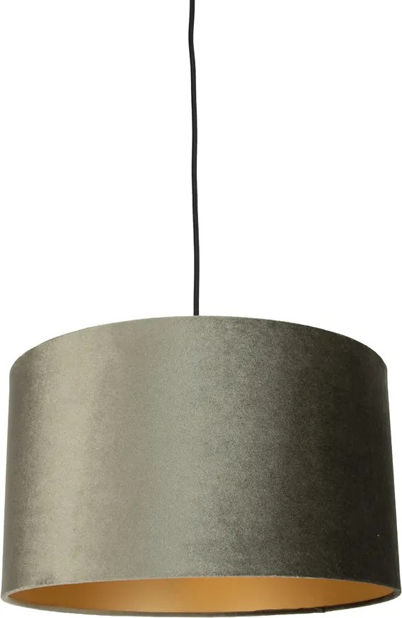 Висяща лампа черна с щепсел и зелен абажур със златист интериор 35 см - Cavalux