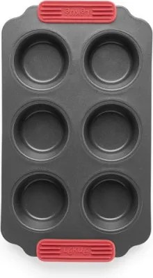 Форма за мъфини Lekue 1009478, За 6 бр, 31x18x3.7 см, Керамично незалепващо покритие, Карбонова стомана, От +4°C до +240°C, Черен/Червен