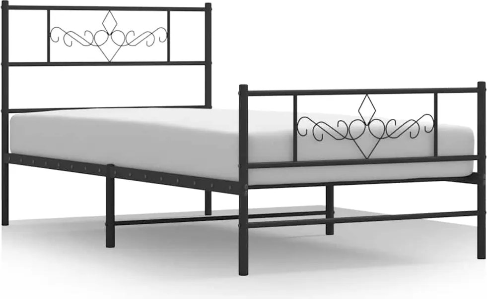 355280 vidaXL Метална рамка за легло с горна и долна табла, черна, 100x200 см