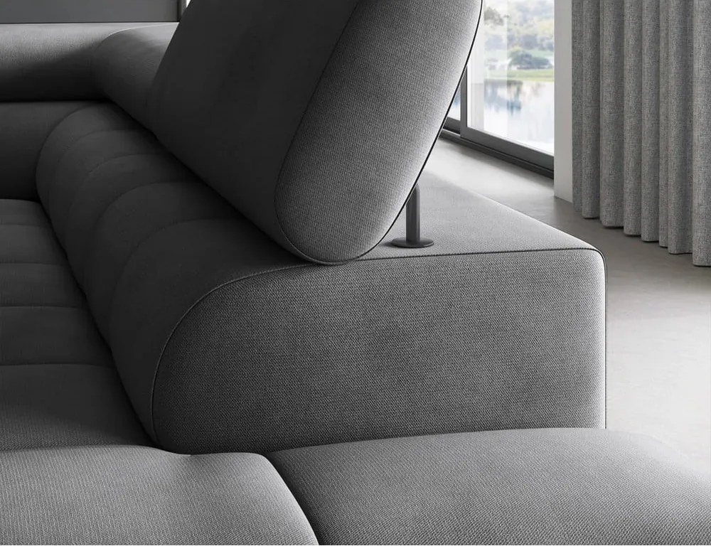 Тъмносив кадифен разтегателен ъглов диван с място за съхранение (десен ъгъл L форма) Ferucce – ELTAP