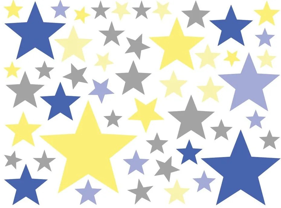 Комплект от 50 стикера за стена Stars Blue and Yellow - Ambiance