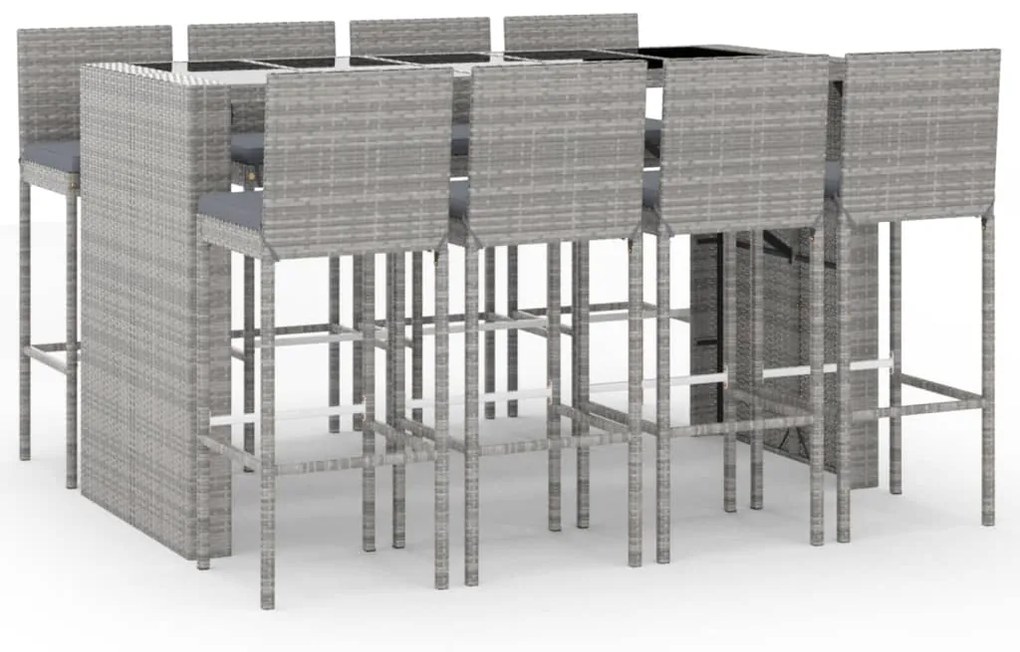 3187630 vidaXL Градински бар комплект с възглавници 9 части сив полиратан