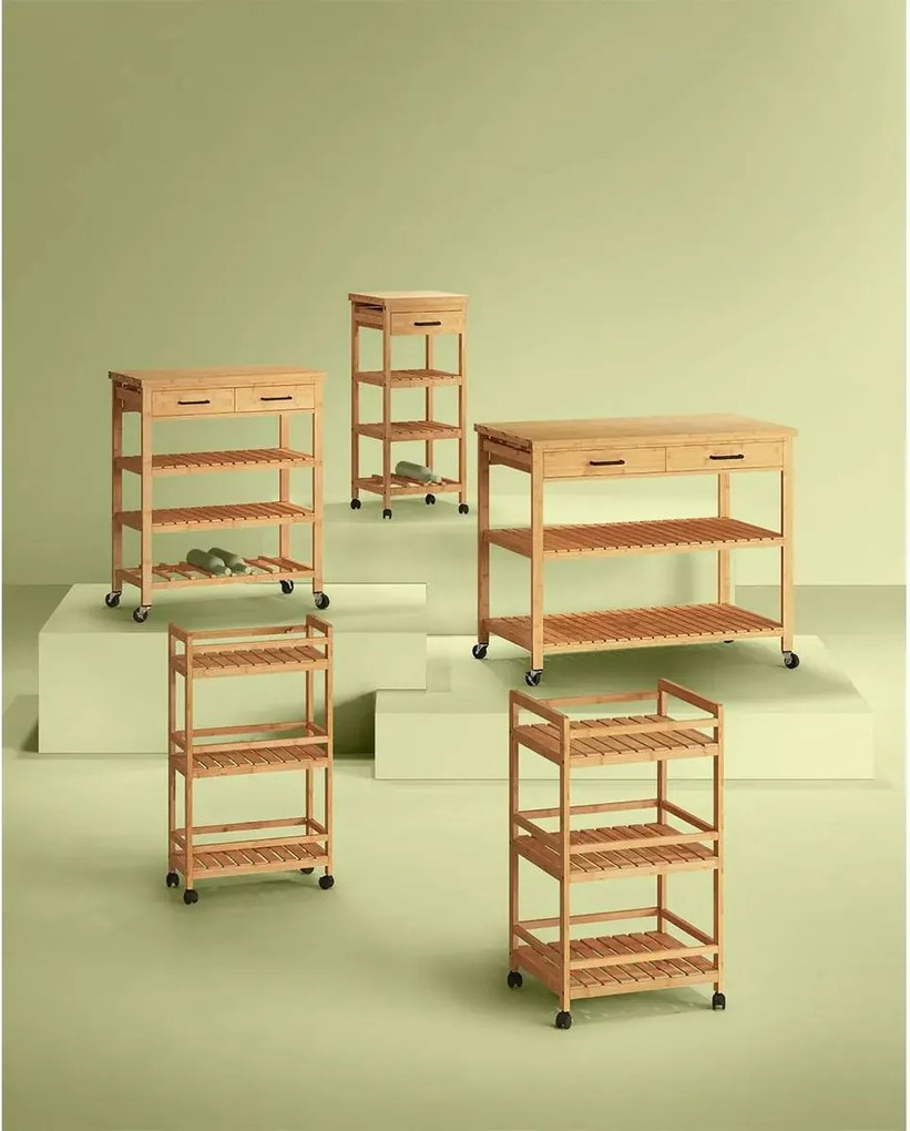 Кухненска количка 5five Linha, Средна, Бамбук, 3 нива