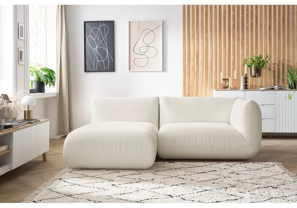 Ъглов диван от бял велур (ляв ъгъл) Lecomte - Bobochic Paris