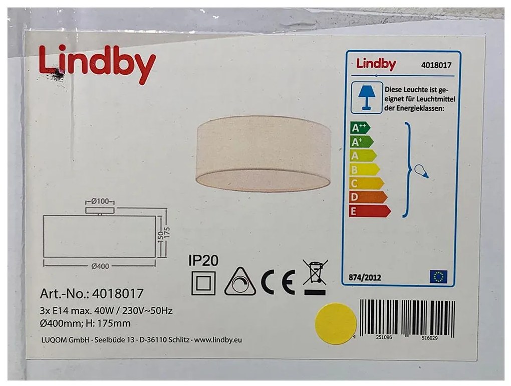 Lindby - Плафон HENRIKA 3xE14/40W/230V бял