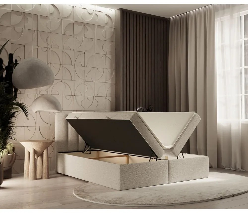 Бежово боксспринг легло с място за съхранение 140x200 cm Novento – Maison de Rêve