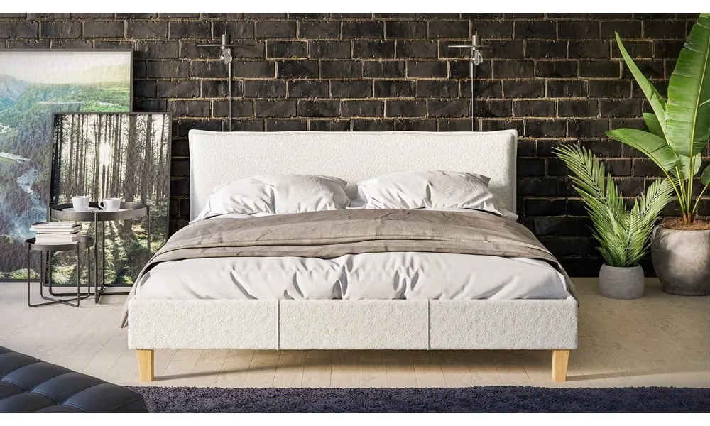 Кремаво тапицирано двойно легло с решетка 160x200 cm Tina - Ropez