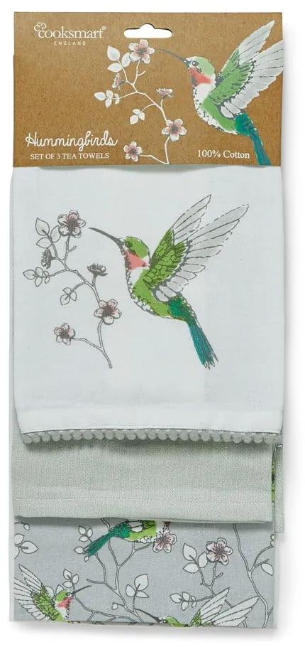 Комплект от 3 сиви памучни кухненски кърпи Hummingbirds - Cooksmart ®
