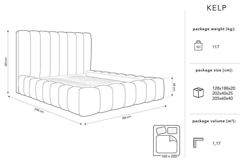 Бежово тапицирано двойно легло с място за съхранение 160x200 cm Kelp - Micadoni Home