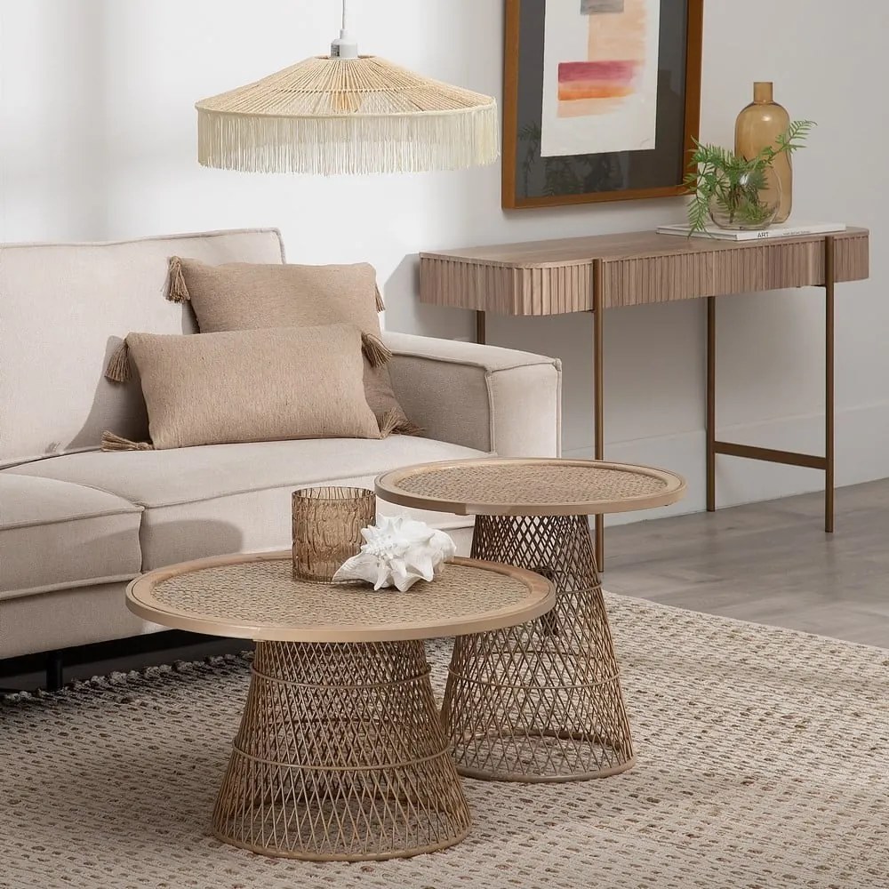 Ратанова кръгла масичка за кафе в естествен цвят ø 70 cm – Ixia