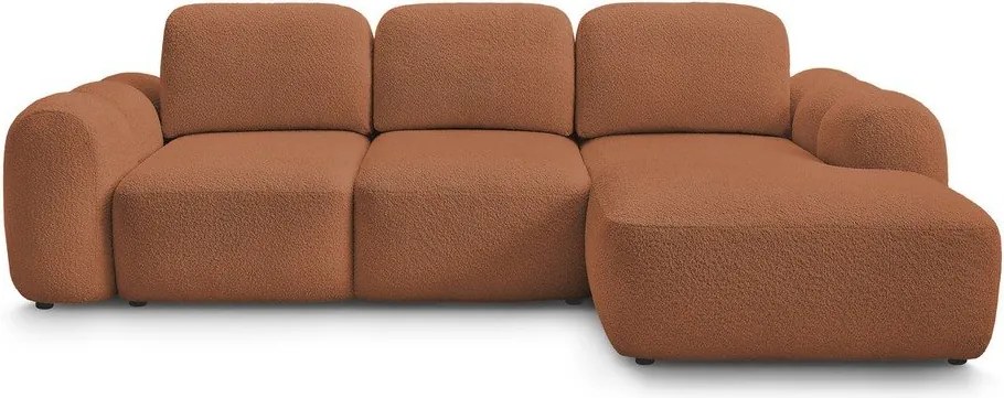 Оранжев сгъваем/с място за съхранение ъглов диван от прежда с примки от букле (десен ъгъл) Montaigne – Bobochic Paris