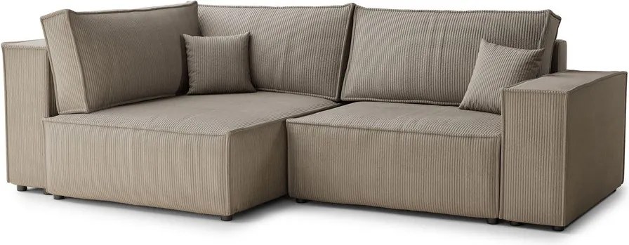 Бежов сгъваем/с място за съхранение ъглов диван от рипсено кадифе (ляв ъгъл/L форма) Tonga – Maison de Rêve