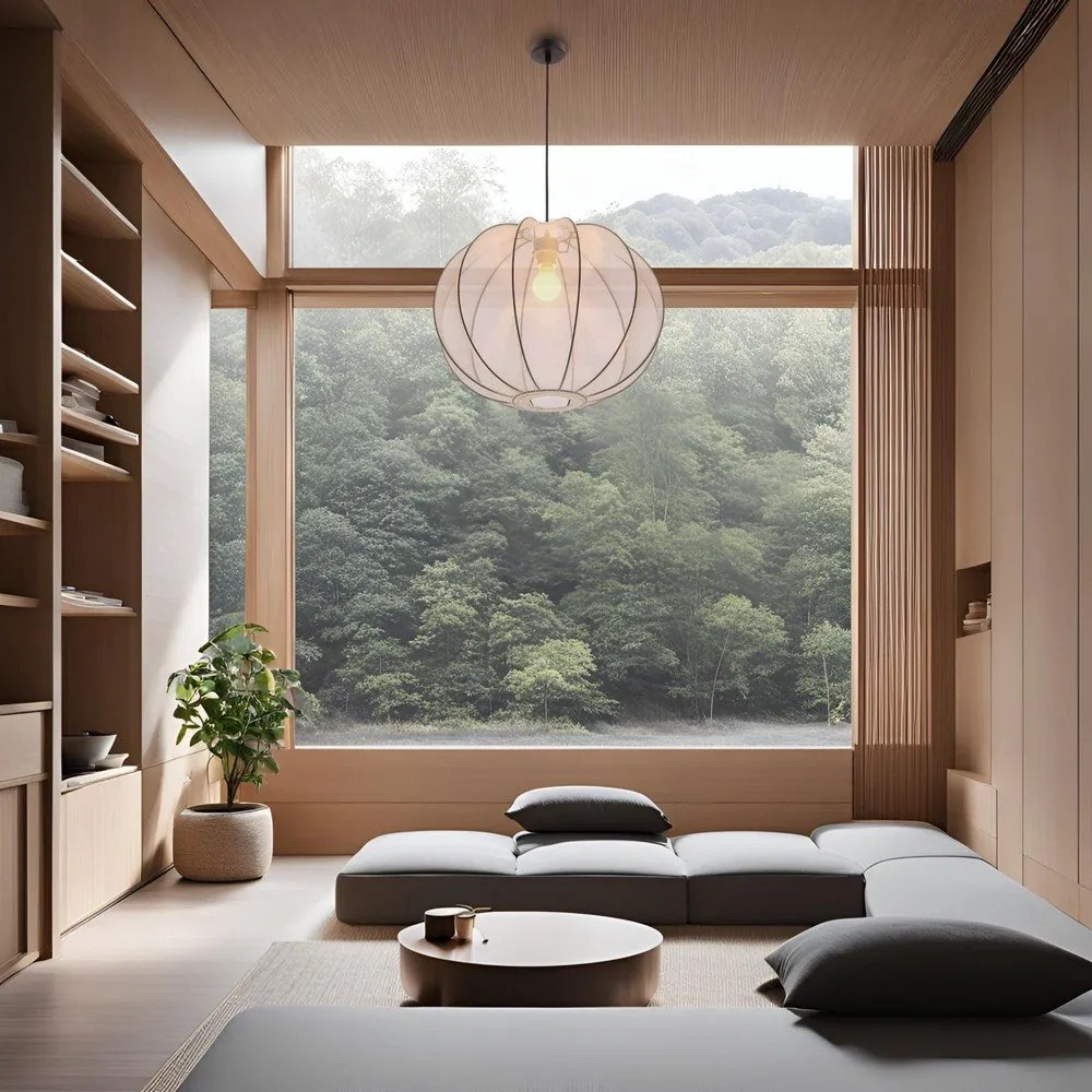 Бяло висящо осветително тяло с текстилен абажур ø 52 cm Mellow – Candellux Lighting