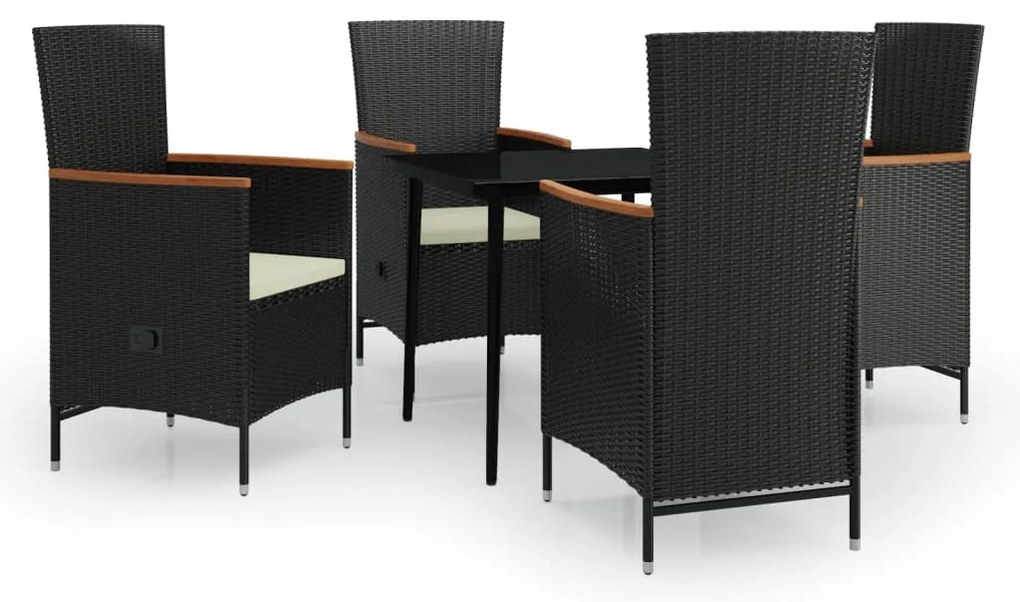 3099444 vidaXL Градински трапезен комплект от 5 части с възглавници черен