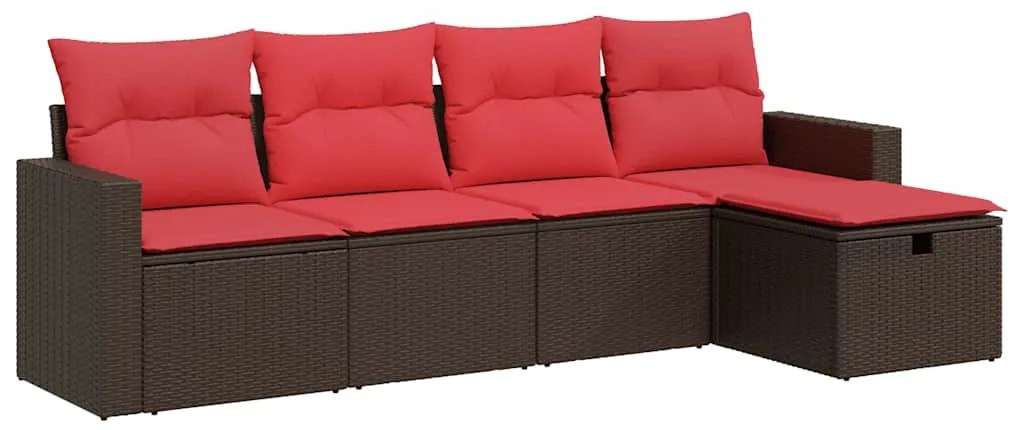 3325370 vidaXL Градински комплект с възглавници, 5 части, кафяв полиратан