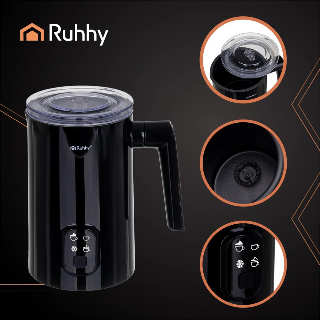 Разпенител за мляко Ruhhy 400 W - електрически уред за млечна пяна, черен