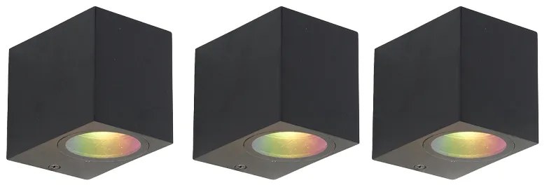 Комплект от 3 смарт стенни лампи черни GU10 50mm IP44 - Baleno