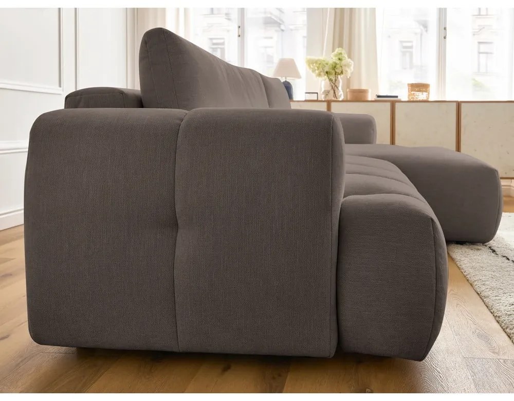 Кафяво-сив сгъваем/с място за съхранение ъглов диван (десен ъгъл) Fuji – Bobochic Paris