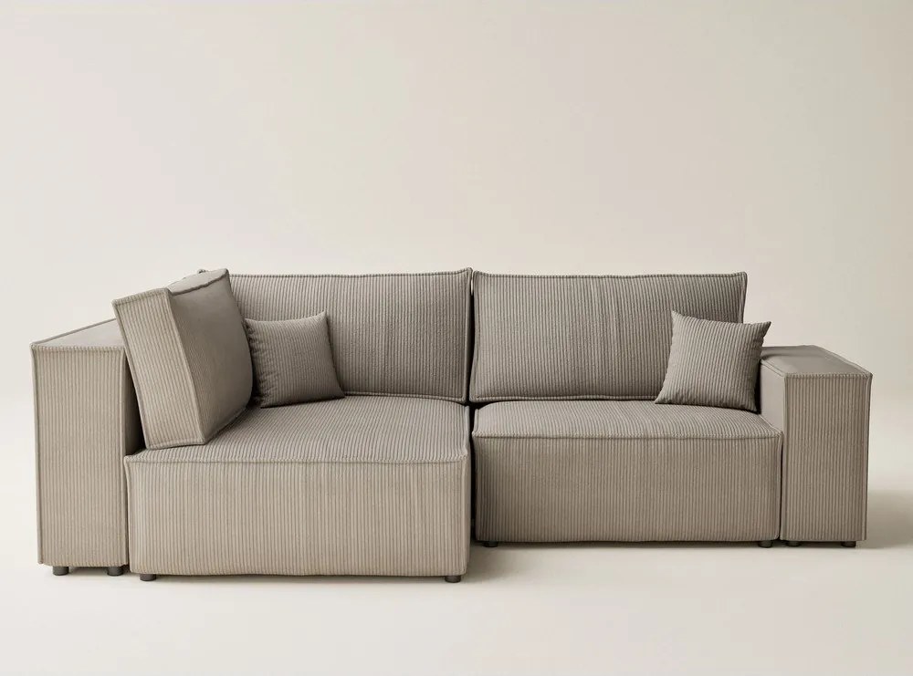Бежов сгъваем/с място за съхранение ъглов диван от рипсено кадифе (ляв ъгъл/L форма) Tonga – Maison de Rêve