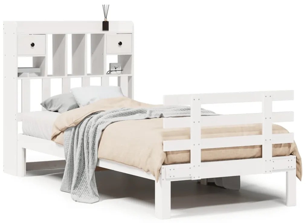 3322791 vidaXL Легло с етажерка за книги, без матрак, 90x200 см, бор масив