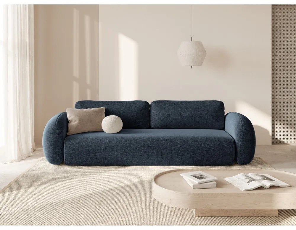 Тъмносин шенилов сгъваем/с място за съхранение диван 262 cm Tonale – Cosmopolitan Design