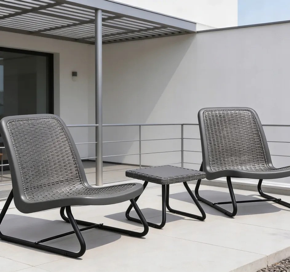 Градинско обзавеждане за балкон сиво - комплект 2 стола + маса