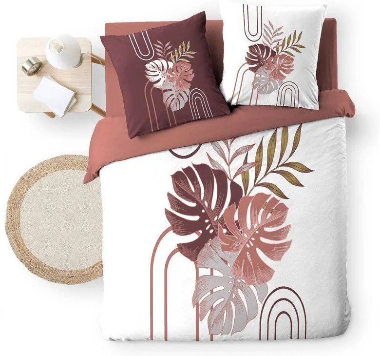 Бяло/розово двойно удължено памучно спално бельо 240x220 cm Astria – douceur d'intérieur