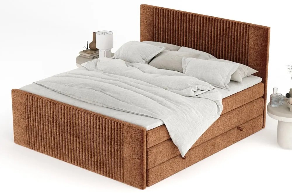 Оранжево боксспринг легло 200x200 cm с място за съхранение Bergamo – Maison de Rêve