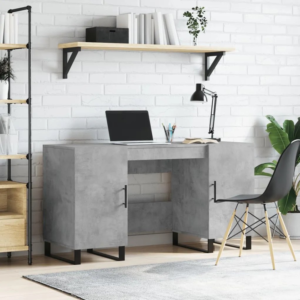 829576 vidaXL Бюро, бетонно сиво, 140x50x75 см, инженерно дърво