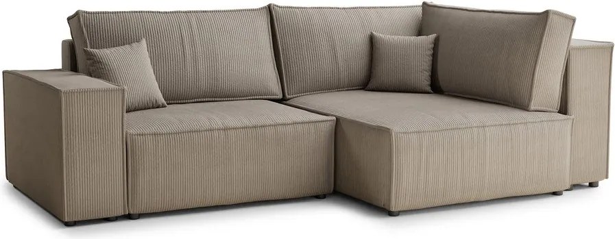 Бежов сгъваем/с място за съхранение ъглов диван от рипсено кадифе (десен ъгъл/L форма) Tonga – Maison de Rêve