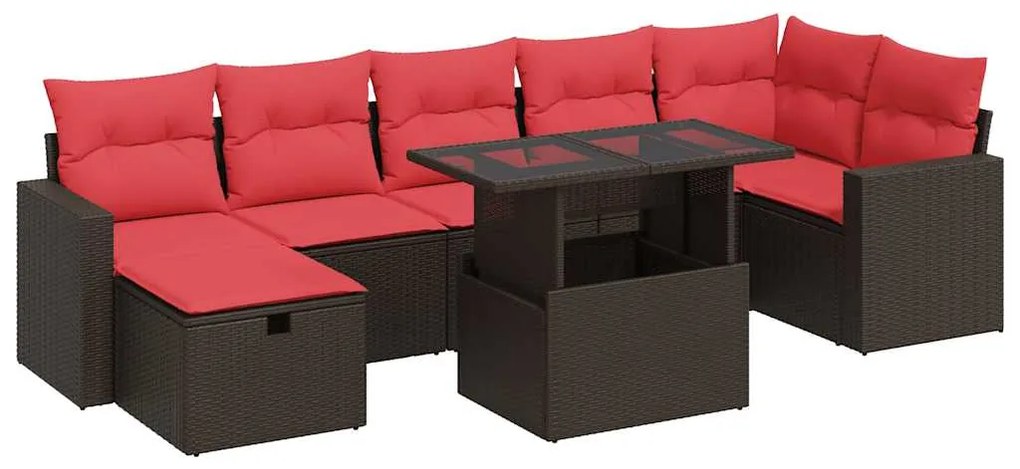 3327834 vidaXL Градински диван с възглавници, 8 части, черен полиратан, акация