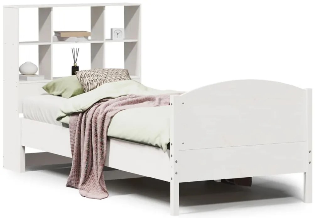 3323123 vidaXL Легло с етажерка за книги, без матрак, 90x200 см, бор масив