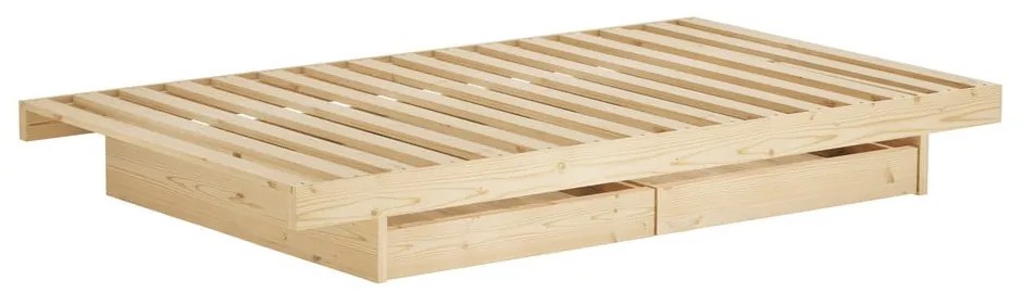 Двойно легло от масивен бор с място за съхранение с включена подматрачна рамка в естествен цвят 180x200 cm Kanso – Karup Design