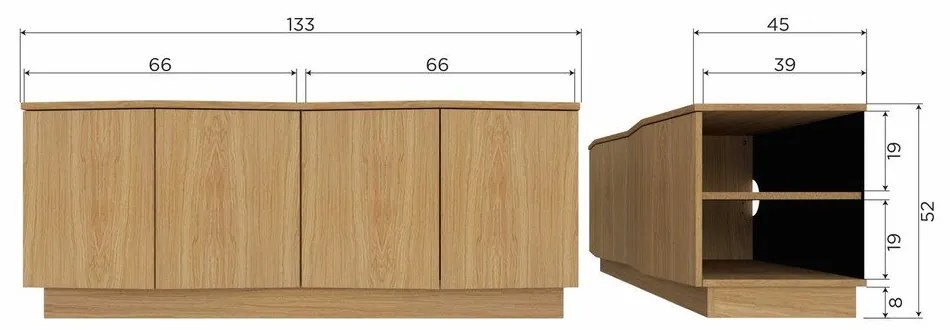 Маса за телевизор от масивен дъб в естествен цвят 133x52x45 cm Zuma – WOOOD