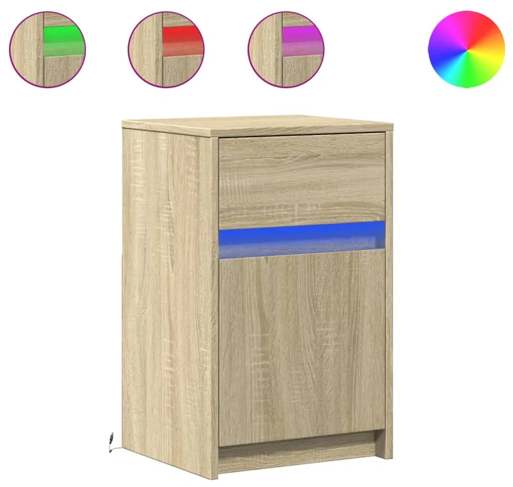 852002 vidaXL Нощно шкафче с LED осветление, дъб сонома, инженерно дърво
