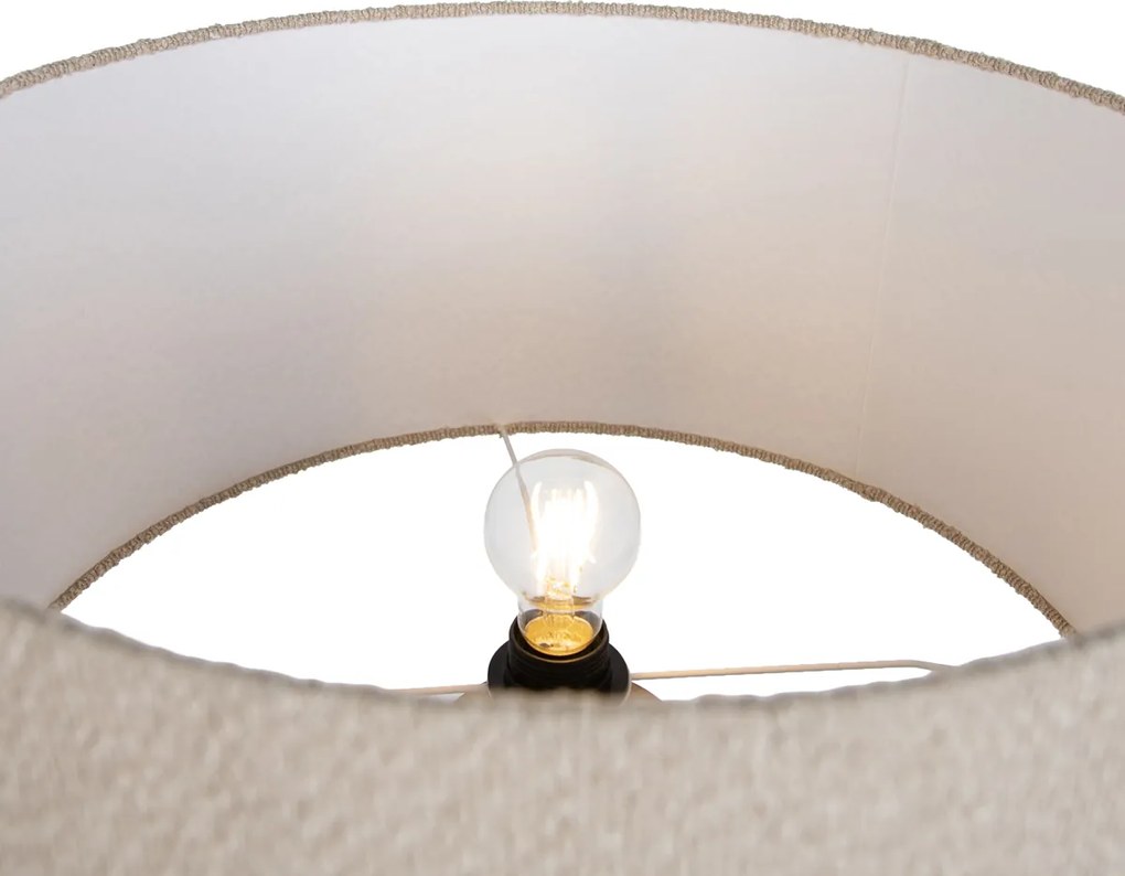 Vloerlamp hout met beige kap van teddy stof 50cm - Tripod Classic