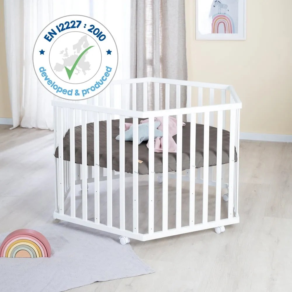 Бяла кошара за игра с регулируема височина/на колелца – Roba