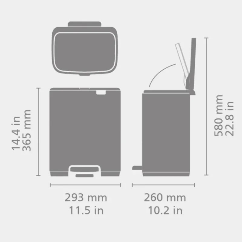 Кош за боклук Brabantia Bo Pedal 1010143, 12 л, Леко затваряне, Противоплъзгаща основа, Устойчив на пръстови отпечатъци, Инокс/Мат