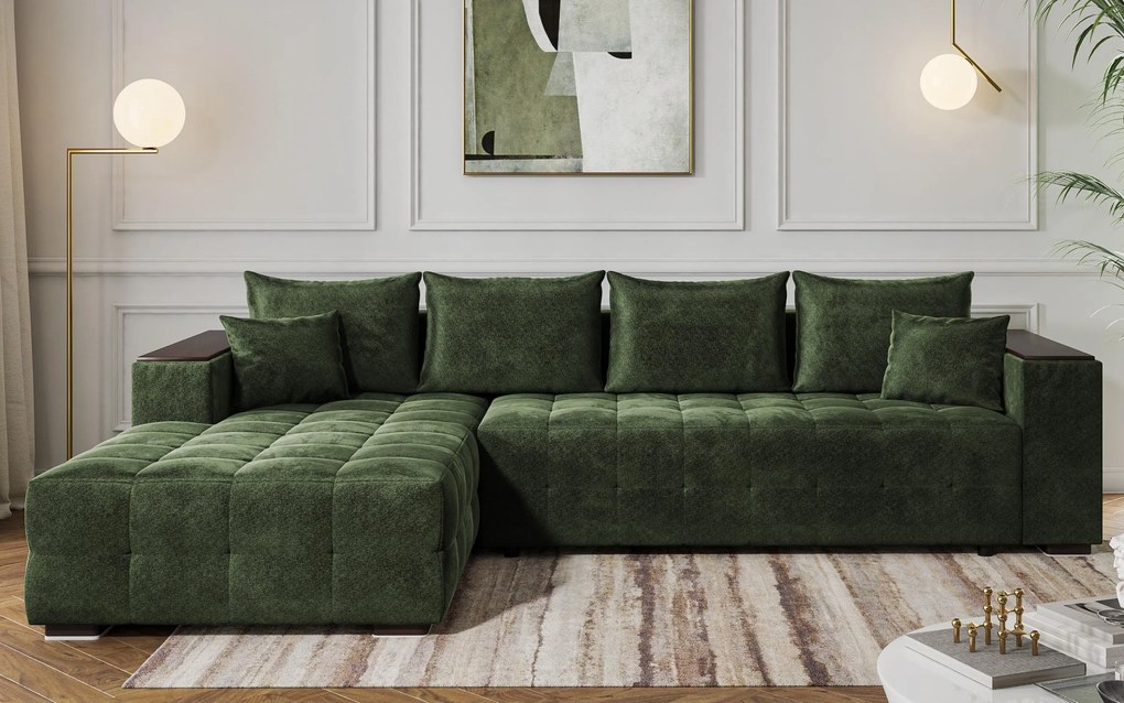 Разтегателен ъглов диван с подлакътник етажерка Мелвин Спринг