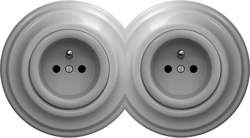 Kliklap - Двоен ретро домашен контакт с рамка, 230 V, сив