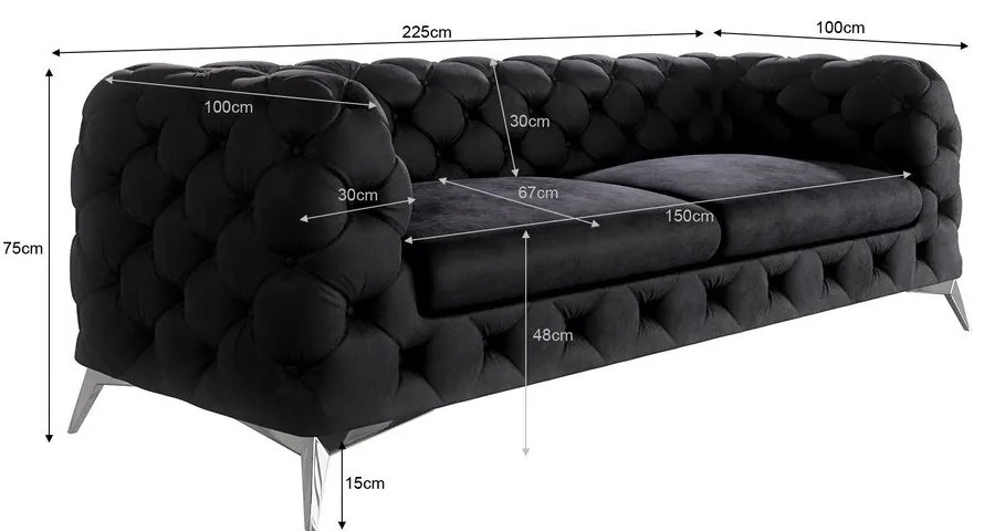 Черен кадифен диван 225 cm Chelsea – Ropez