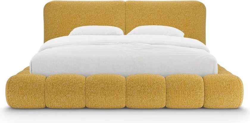 Двойно легло 200x200 cm тапицирано с място за съхранение с включена подматрачна рамка в цвят горчица Solange – Micadoni