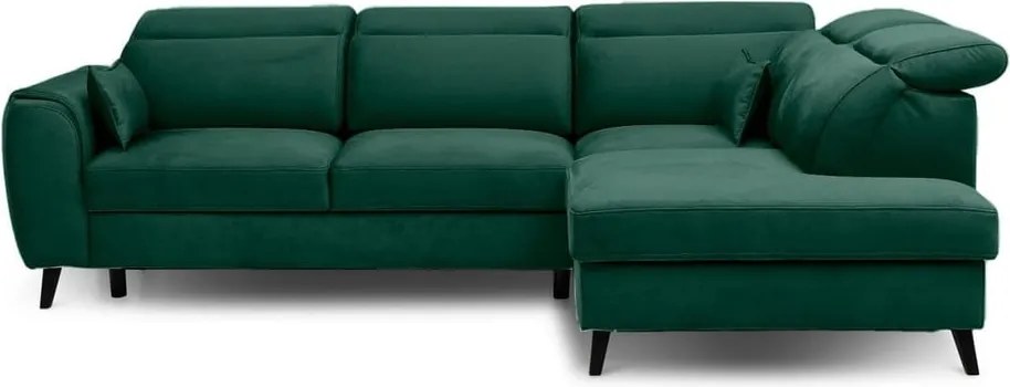 Зелен кадифен разтегателен ъглов диван с място за съхранение (десен ъгъл L форма) Noble – ELTAP