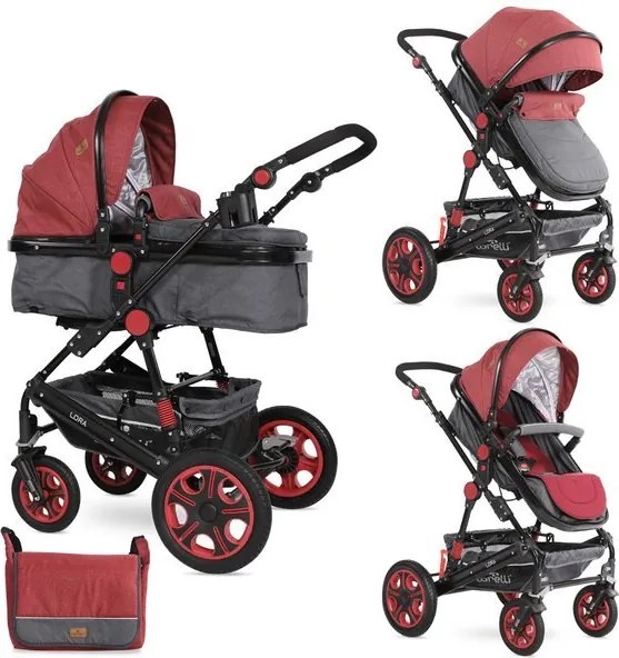 Детска комбинирана количка LORA LORELLI - BLACK&RED