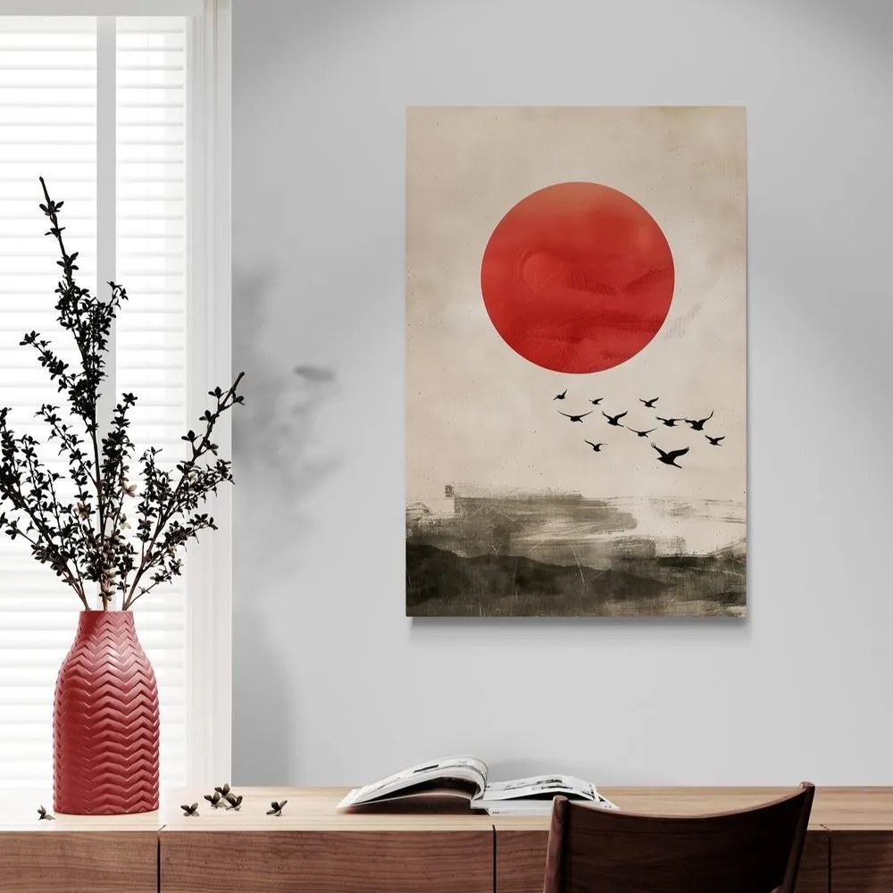 Картина на платно – Japandi магията на червената луна