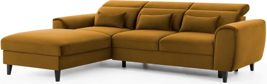 Жълт кадифен разтегателен ъглов диван с място за съхранение (ляв ъгъл) Foble – ELTAP