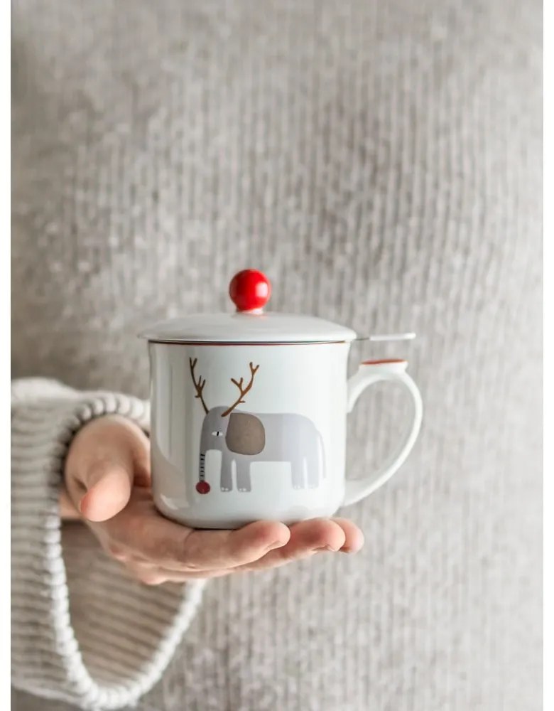 Кремава глинена чаша с коледен мотив с цедка 300 ml Valentin – Bloomingville